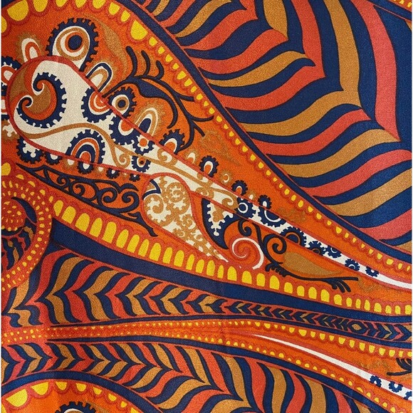 Vintage 60s 70s Paisley Psychedelic Ruffle Hostess Maxi Dress Large L Polyester - Picture 12 of 14